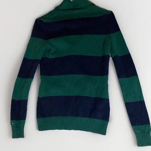 Tommy Hilfiger Sweater Mens Small Green & Blue Striped Cardigan Button Up Preppy - Picture 2 of 8